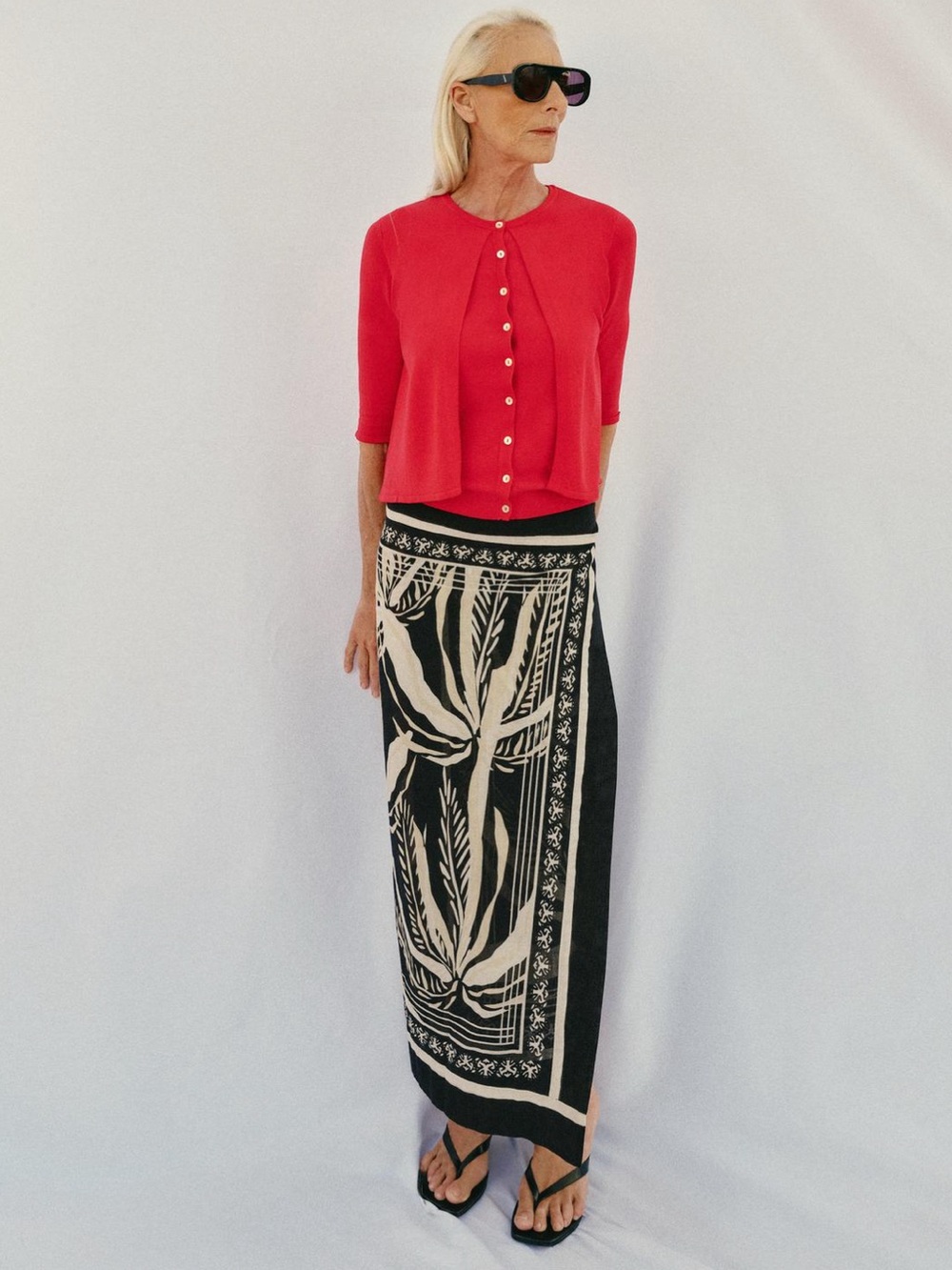 Zara Black and Cream Printed Maxi Wrap Skirt